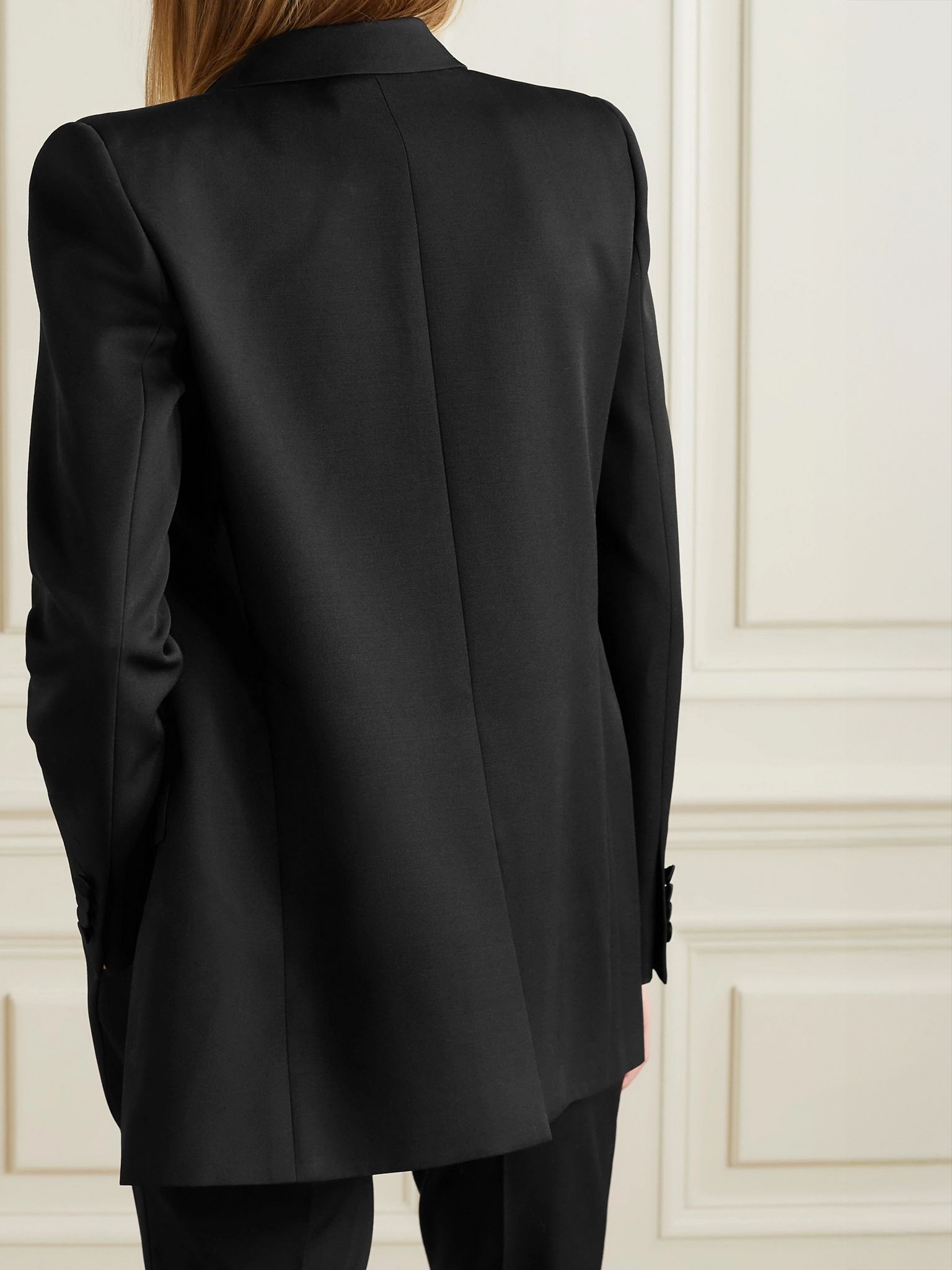 Tube satin-trimmed grain de poudre wool blazer Black - 3