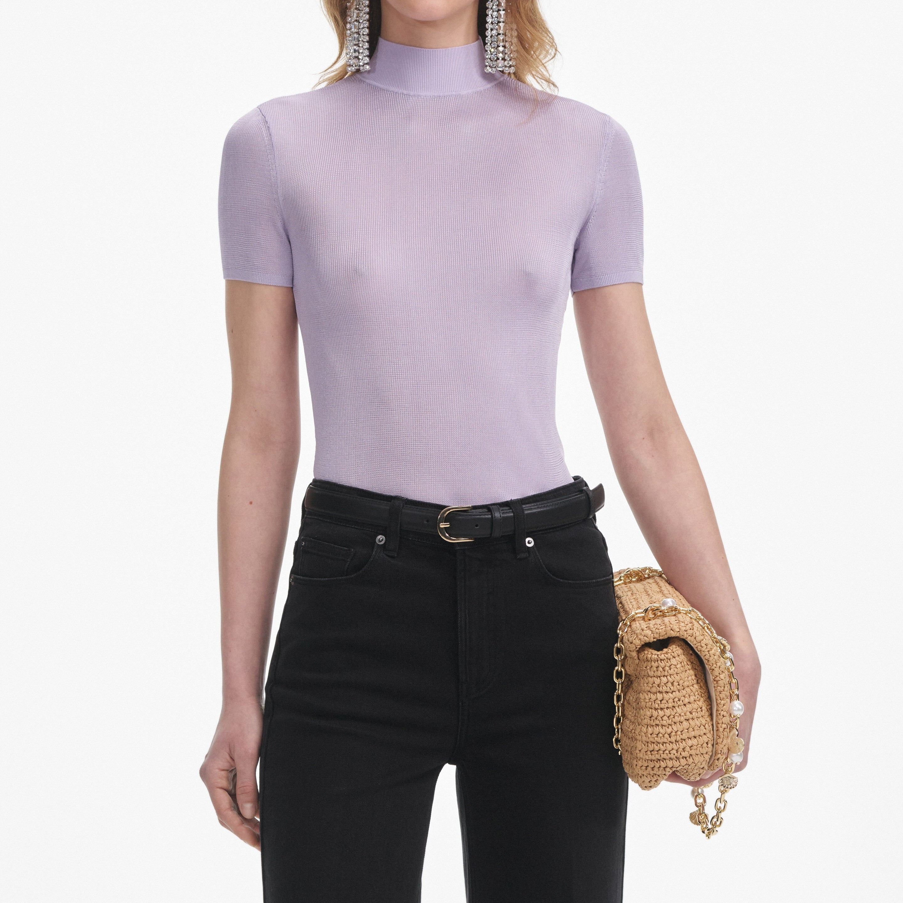 Lilac Viscose Knit Short Sleeve Top - 4