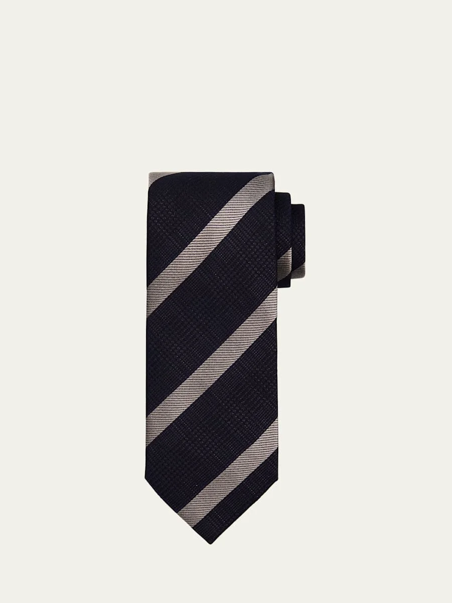 Men's Cotton and Silk Regimental Stripe Tie - 1