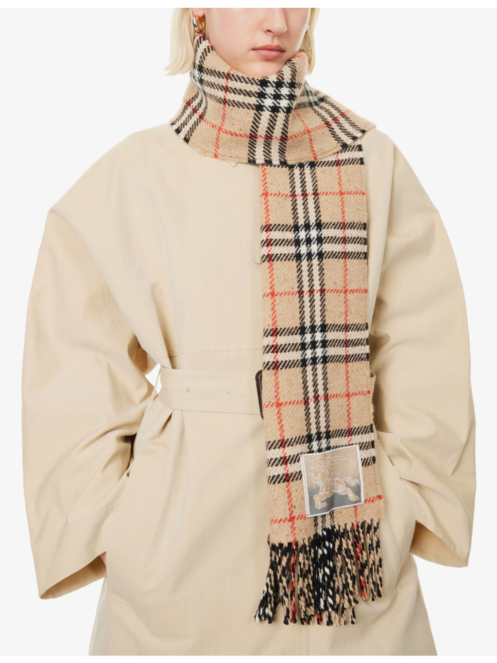 Rectangular-shape check-pattern wool-cashmere blend scarf - 2