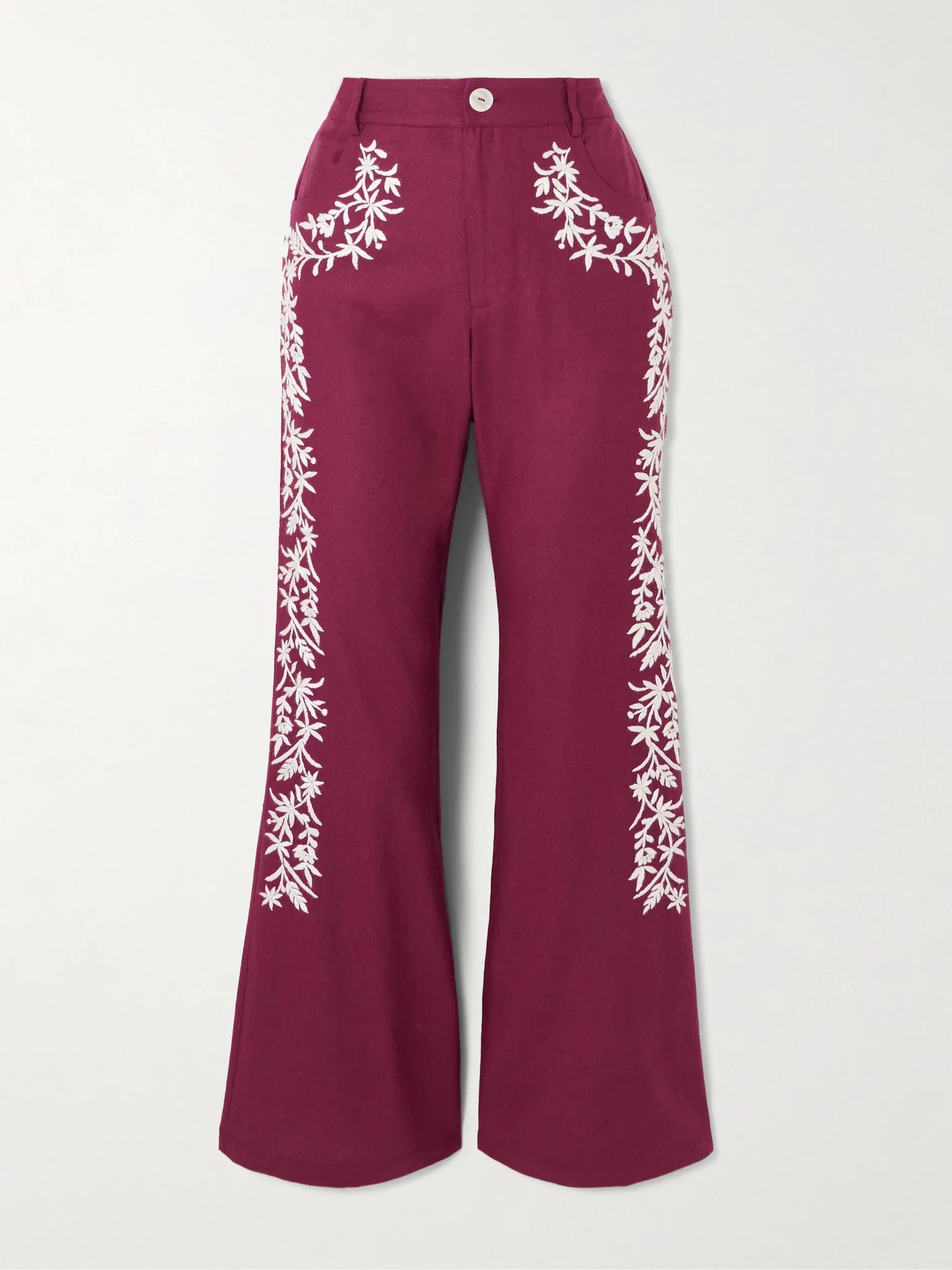 Bunny Canyon embroidered silk flared pants Red - 1