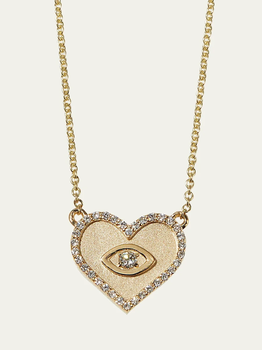 Yellow Gold Small Heart Necklace with Marquise Eye - 1