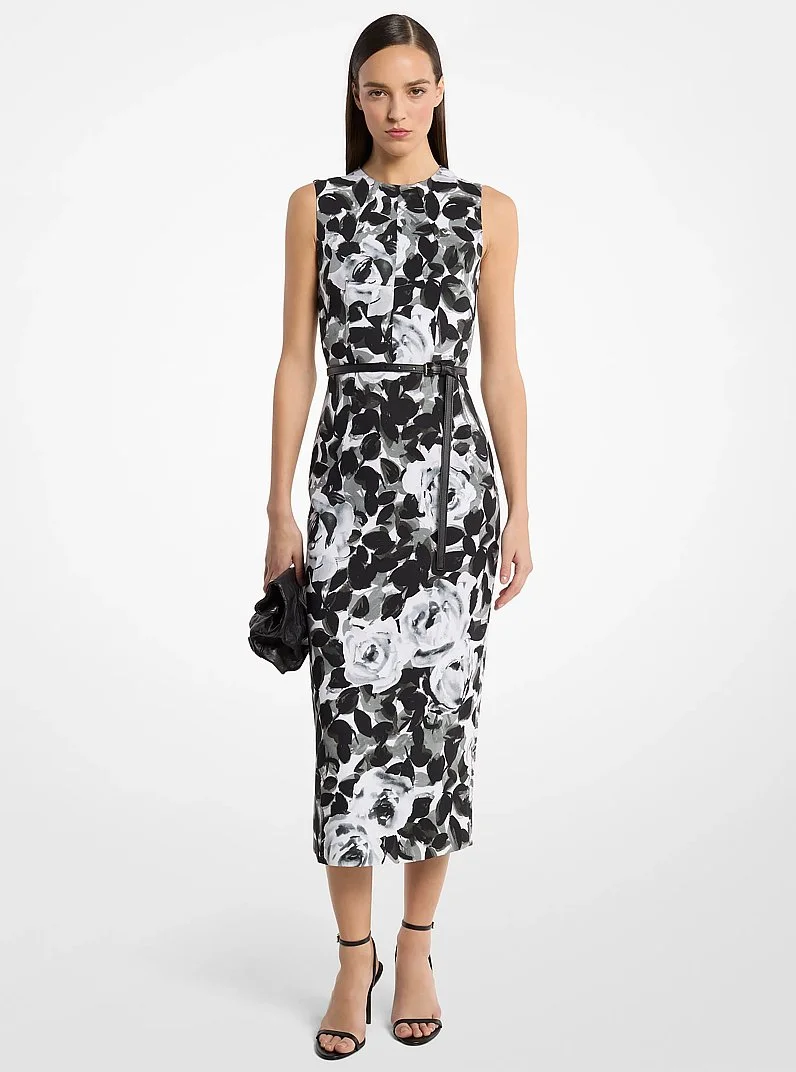 Rose Stretch Cady Belted Sheath Dress - 1