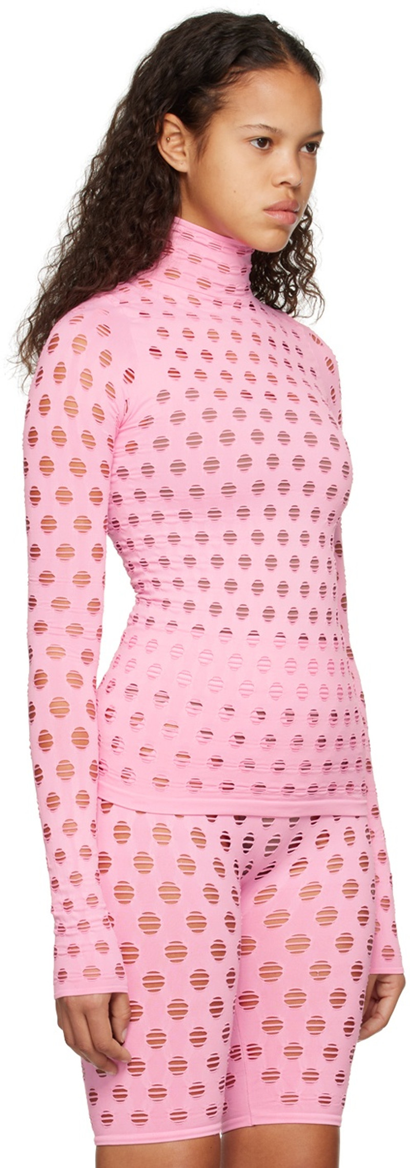 MAISIE WILEN Pink Perforated Turtleneck outlook