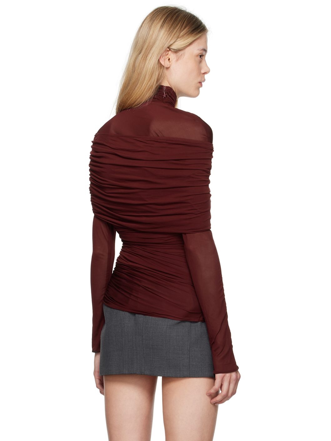 Burgundy Ruched Turtleneck - 3