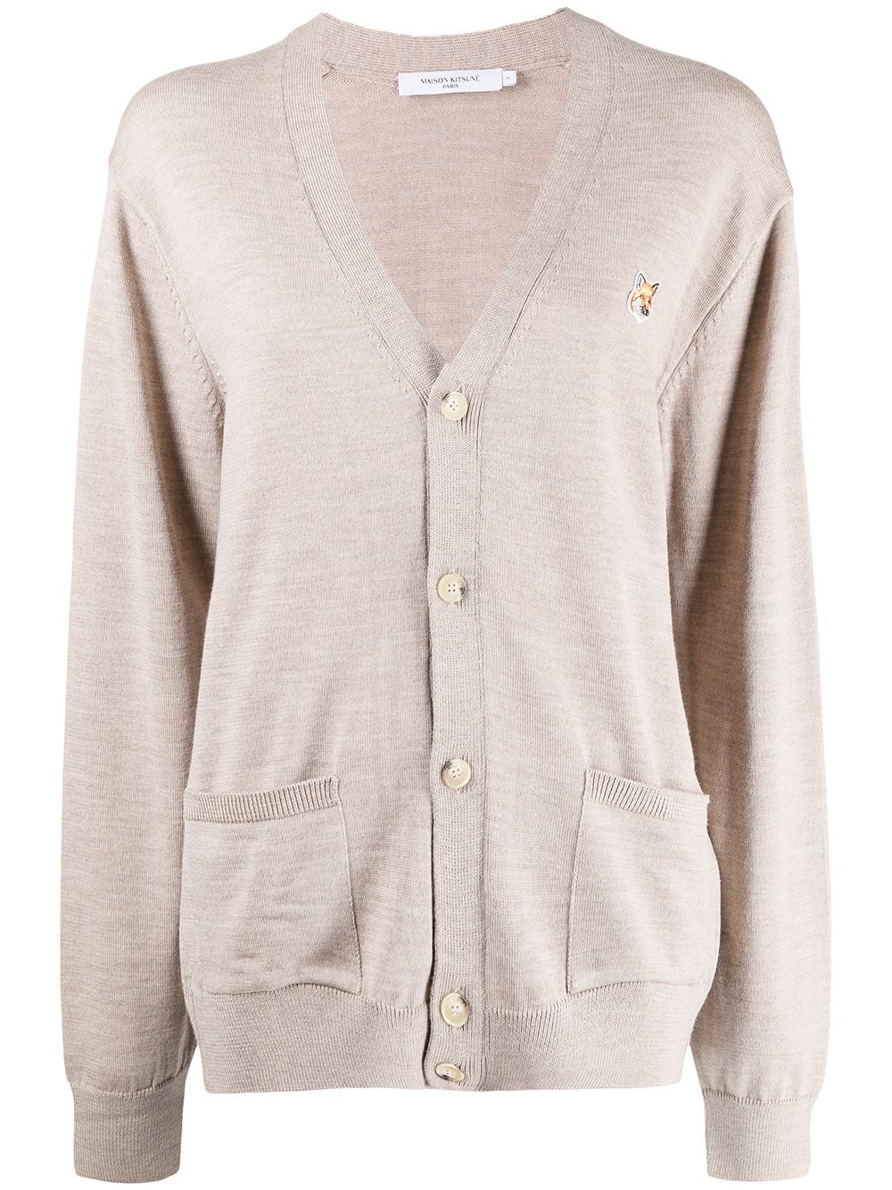 Fox-patch V-neck cardigan - 1