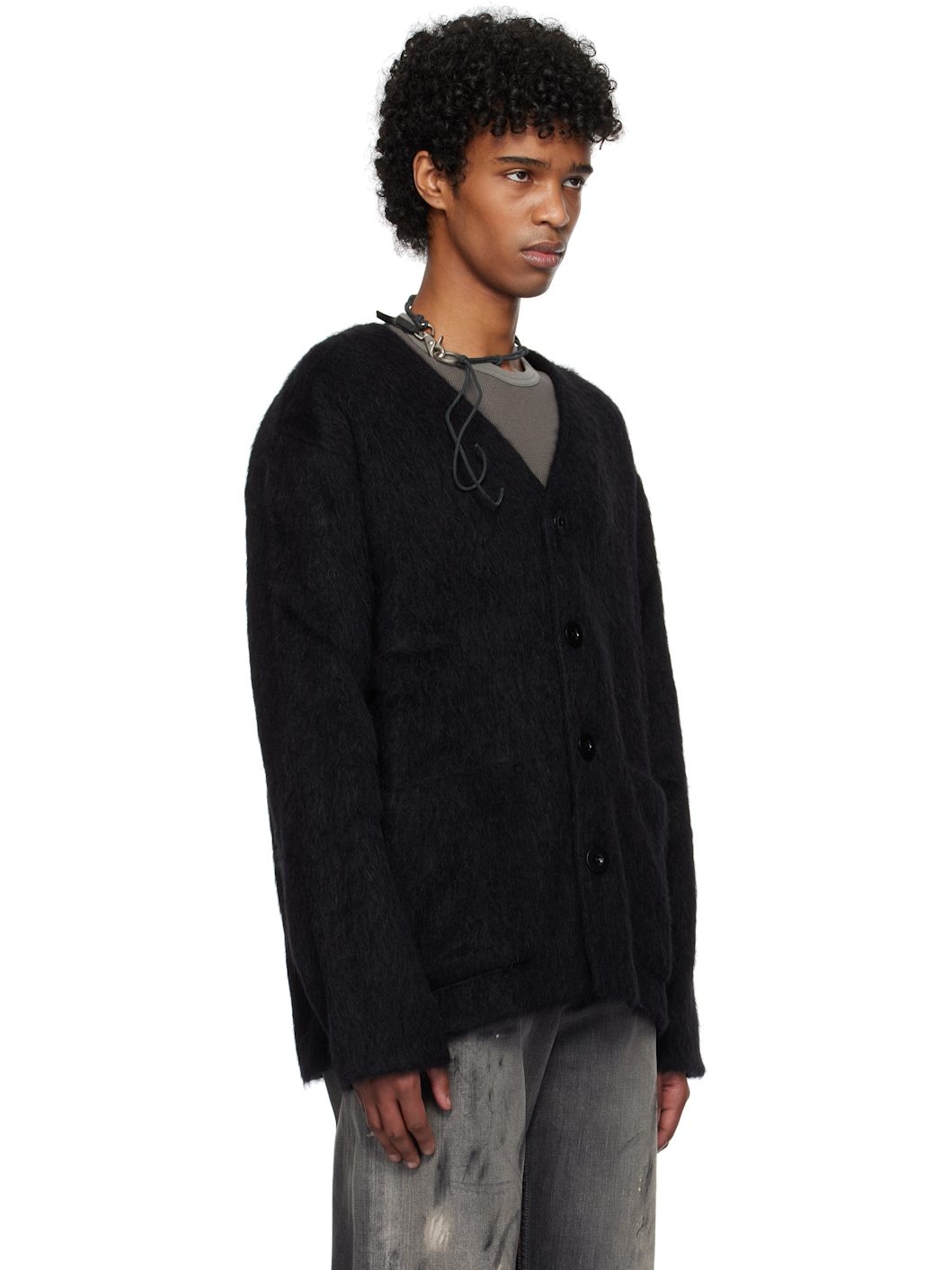 Black Shag Knit Cardigan - 2