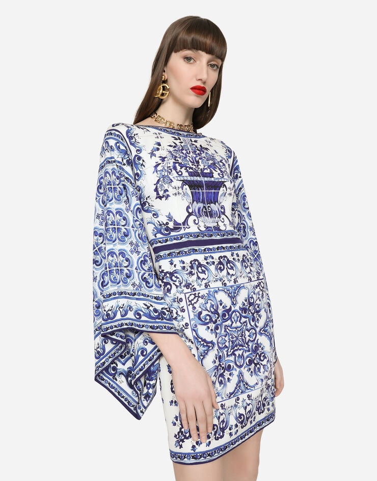 Short majolica-print charmeuse dress - 4