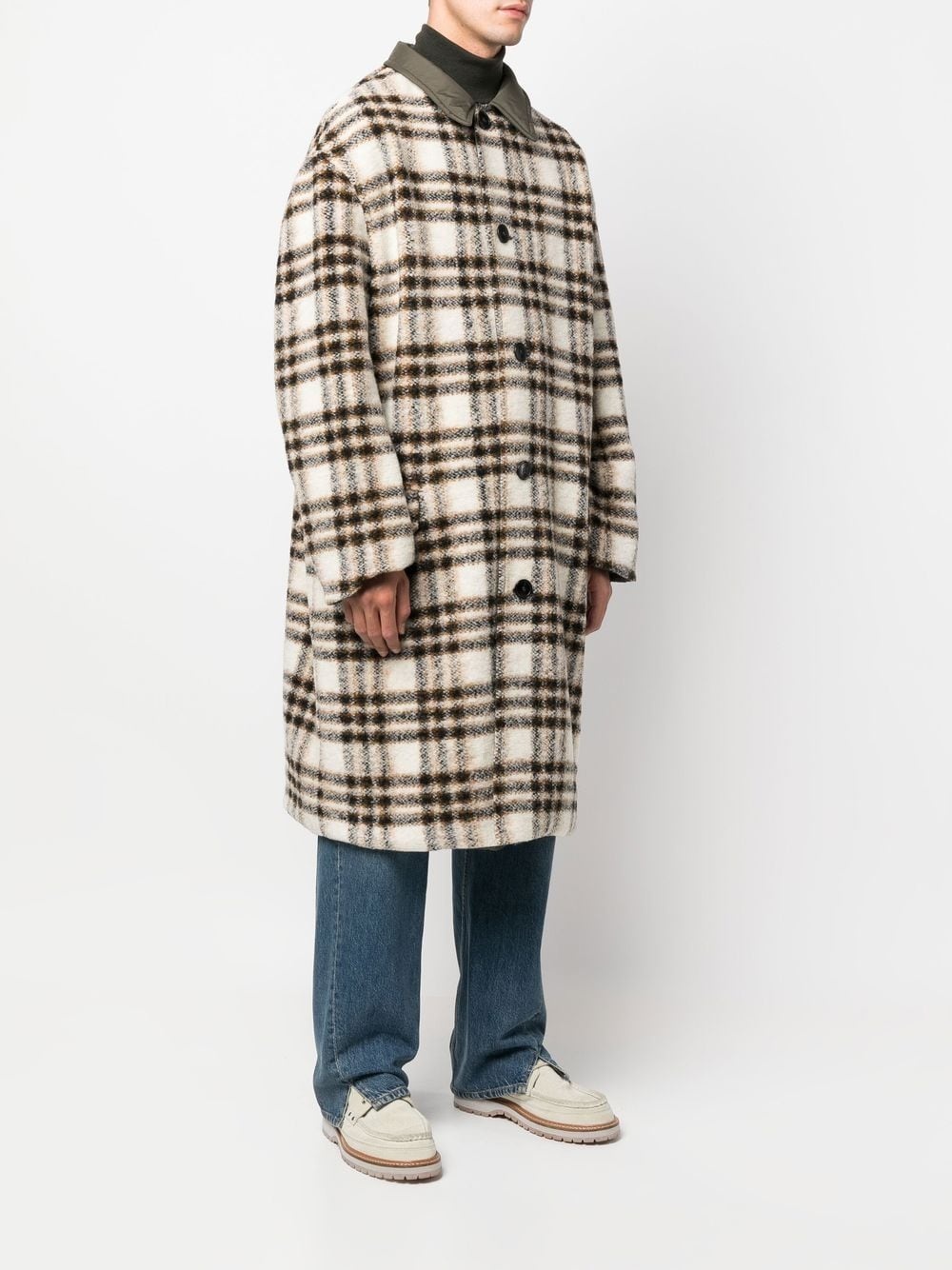 check-pattern single-breasted coat - 3
