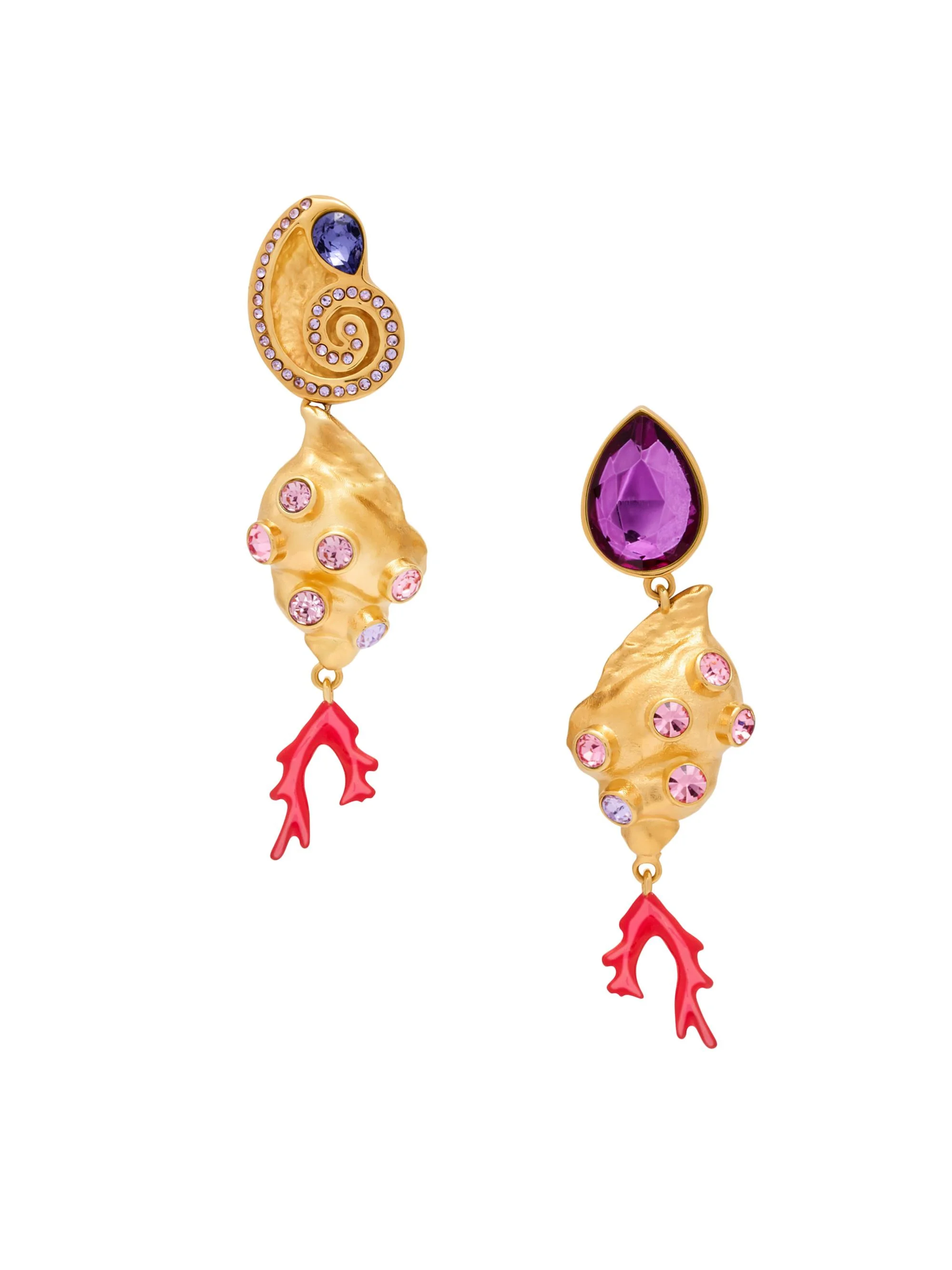 Women's Mixed Shells 24K-Gold-Plated, Glass Crystal & Enamel Drop Clip-On Earrings - Iris - 1