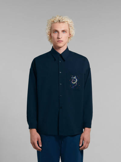 Marni DEEP BLUE WOOL SHIRT WITH EMBROIDERED DRAGON outlook