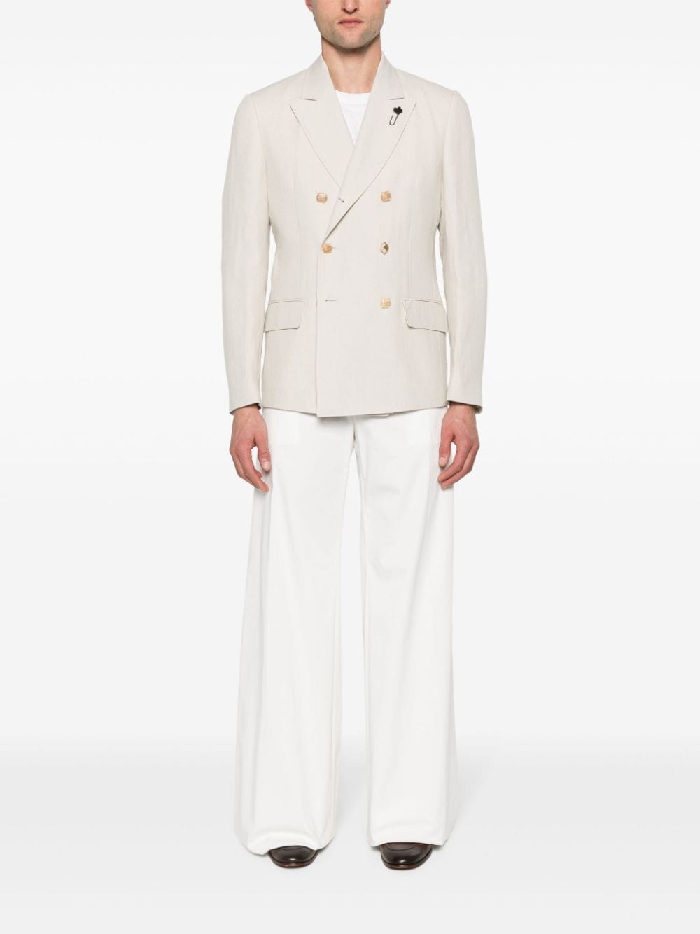 double-breasted linen blazer - 2