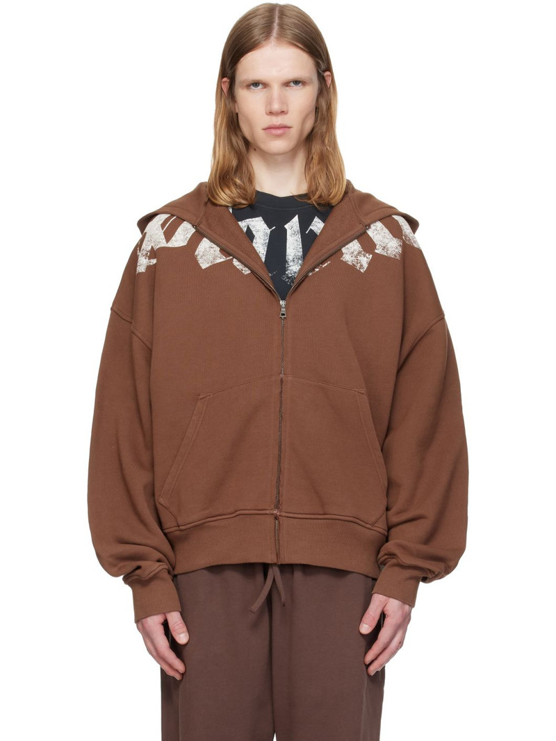 Brown Big Neck Logo Zip Loose Hoodie 1