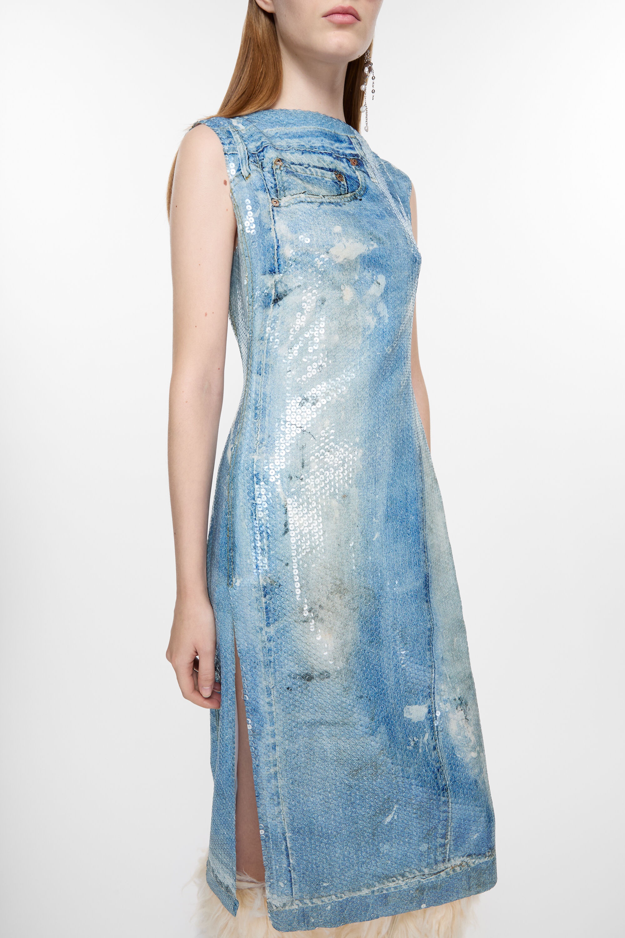 Printed sequin dress - Mid blue - 5