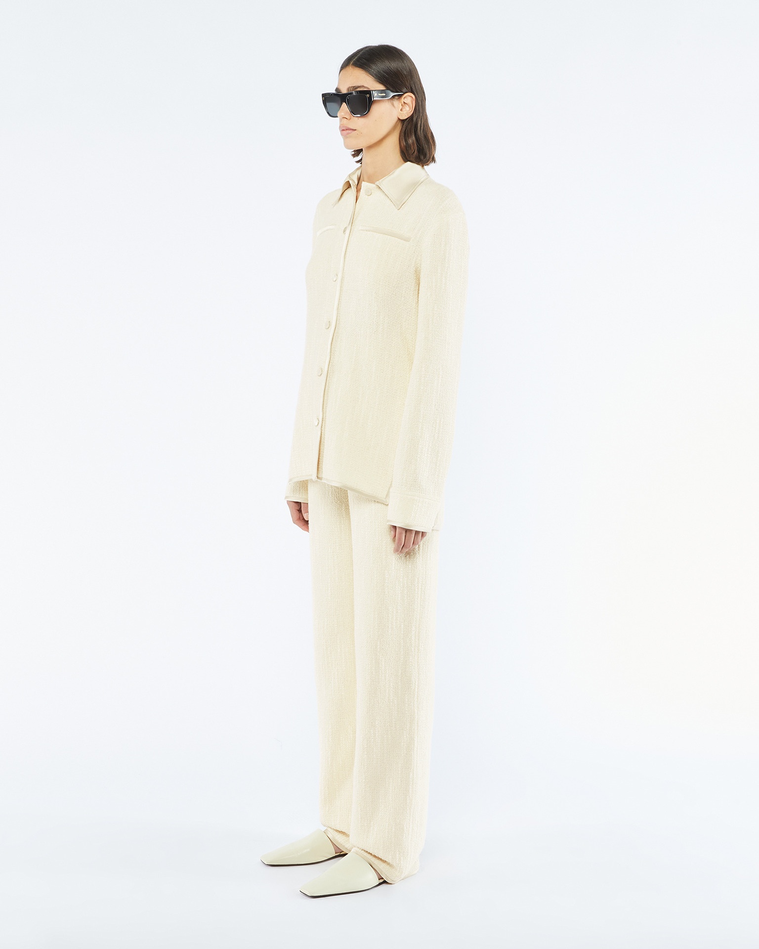 ROSAN - Textured bouclé tweed shirt - Creme - 3