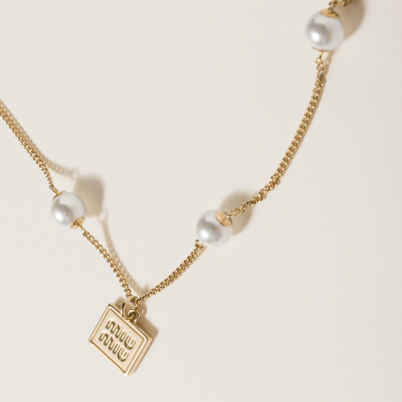 Miu Miu Metal pendant necklace with synthetic pearls outlook