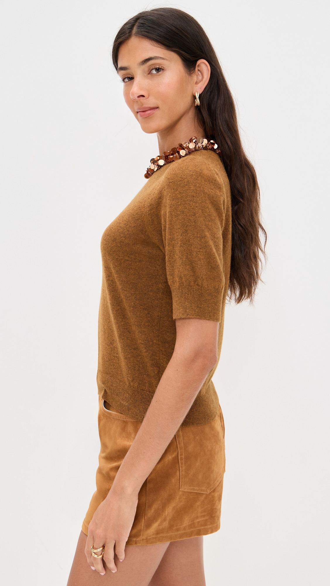 Liv Embroidered Cashmere Short Sleeve Knit - 3