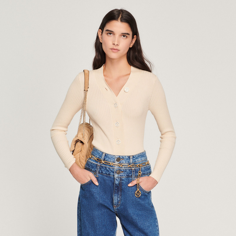 Sandro Fine ribbed knit cardigan outlook