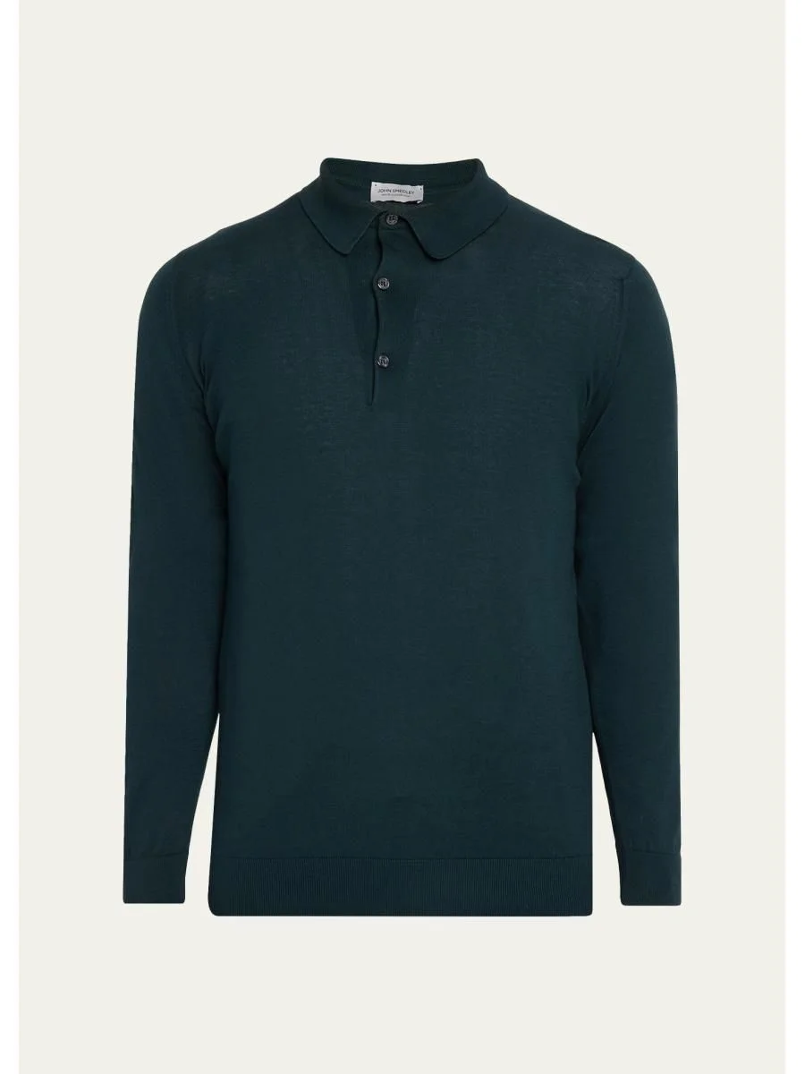 Men's Solid Long-Sleeve Polo Shirt - 1