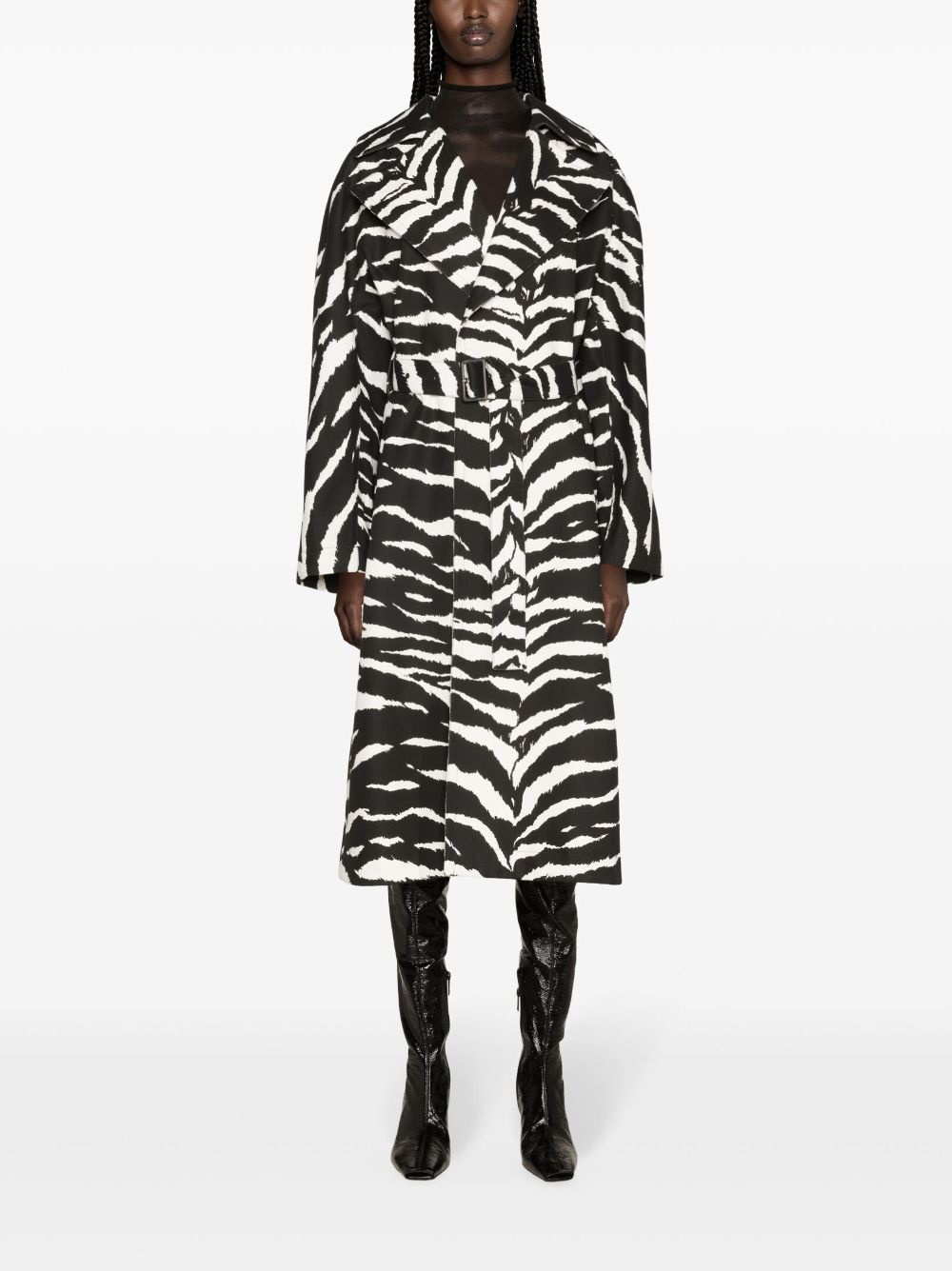 zebra-print denim trench coat - 2