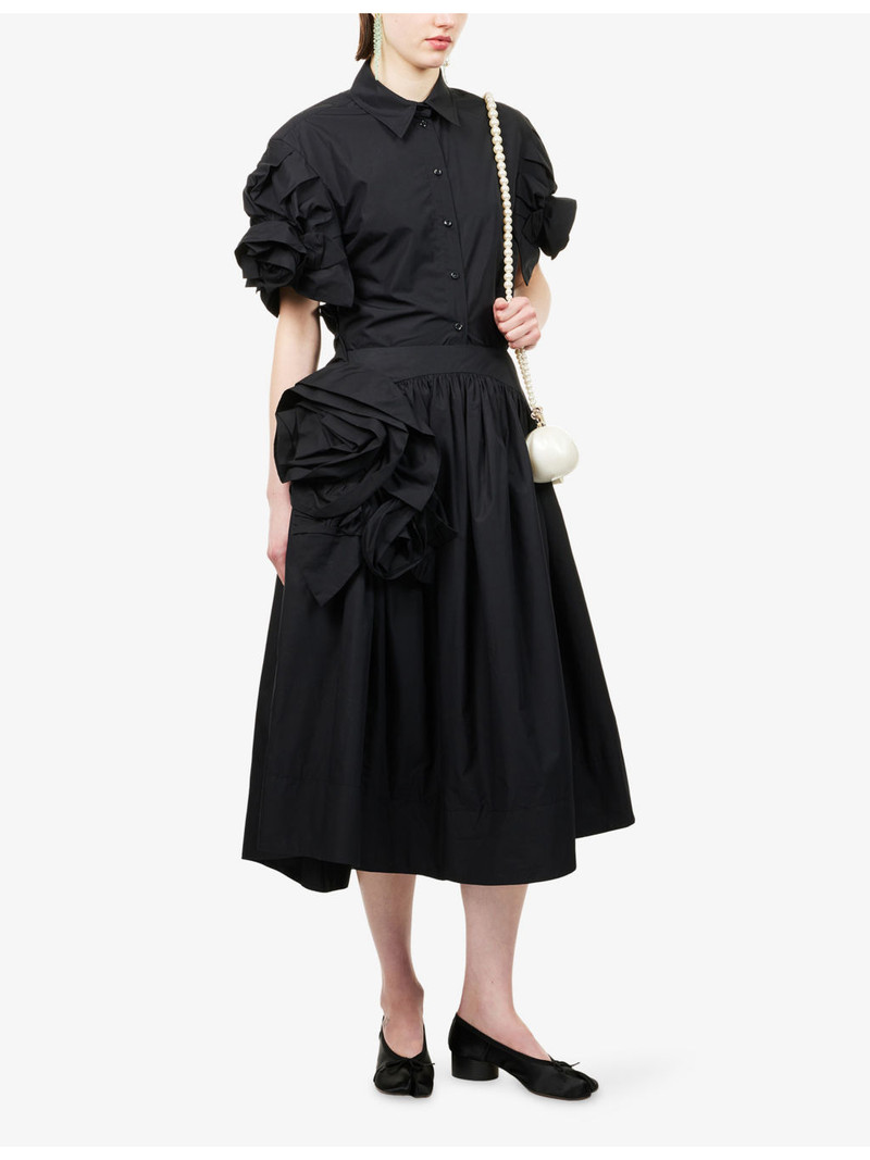 Simone Rocha Rosette Basque Gathered Cotton Midi Skirt outlook