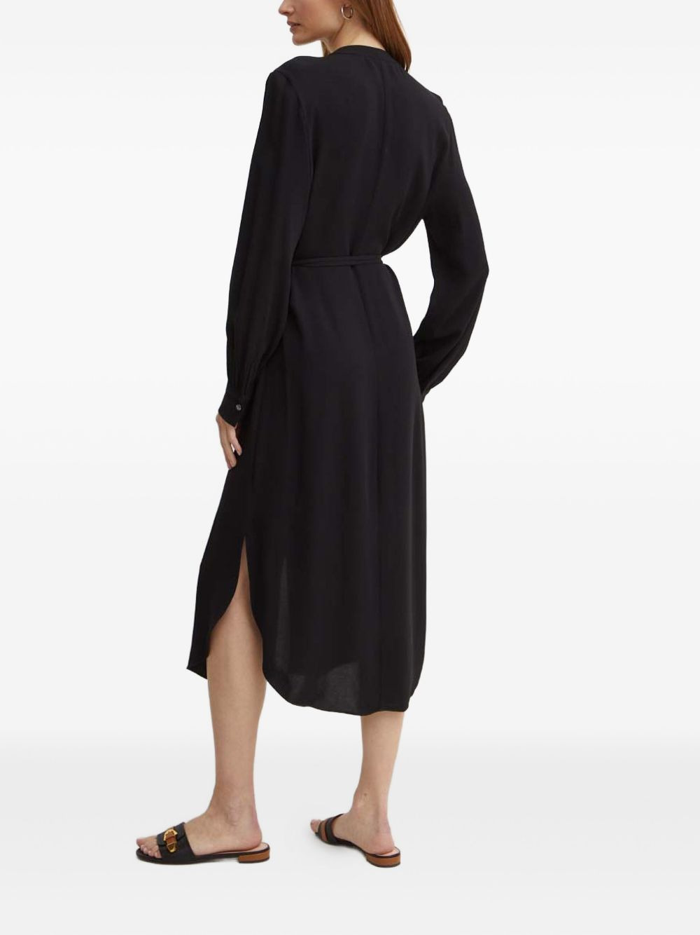 long-sleeve belted midi dress - 4