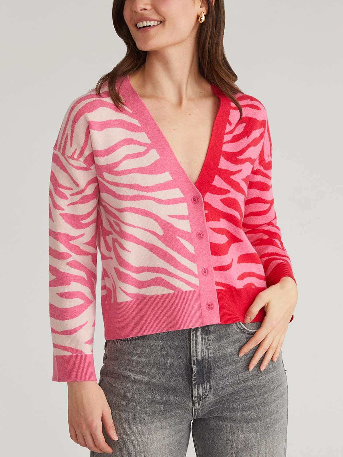 Nicole: Colorblock Zebra Print Cardigan - 1