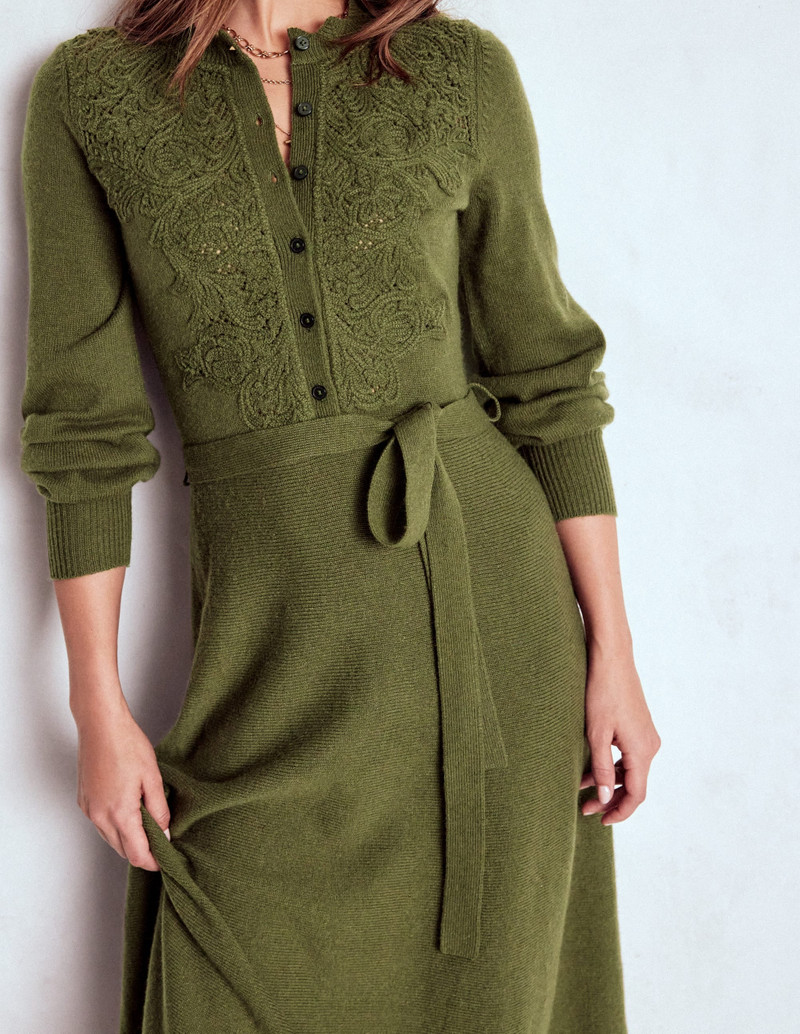 Lace Insert Knitted Midi Dress-Forest Glade 7