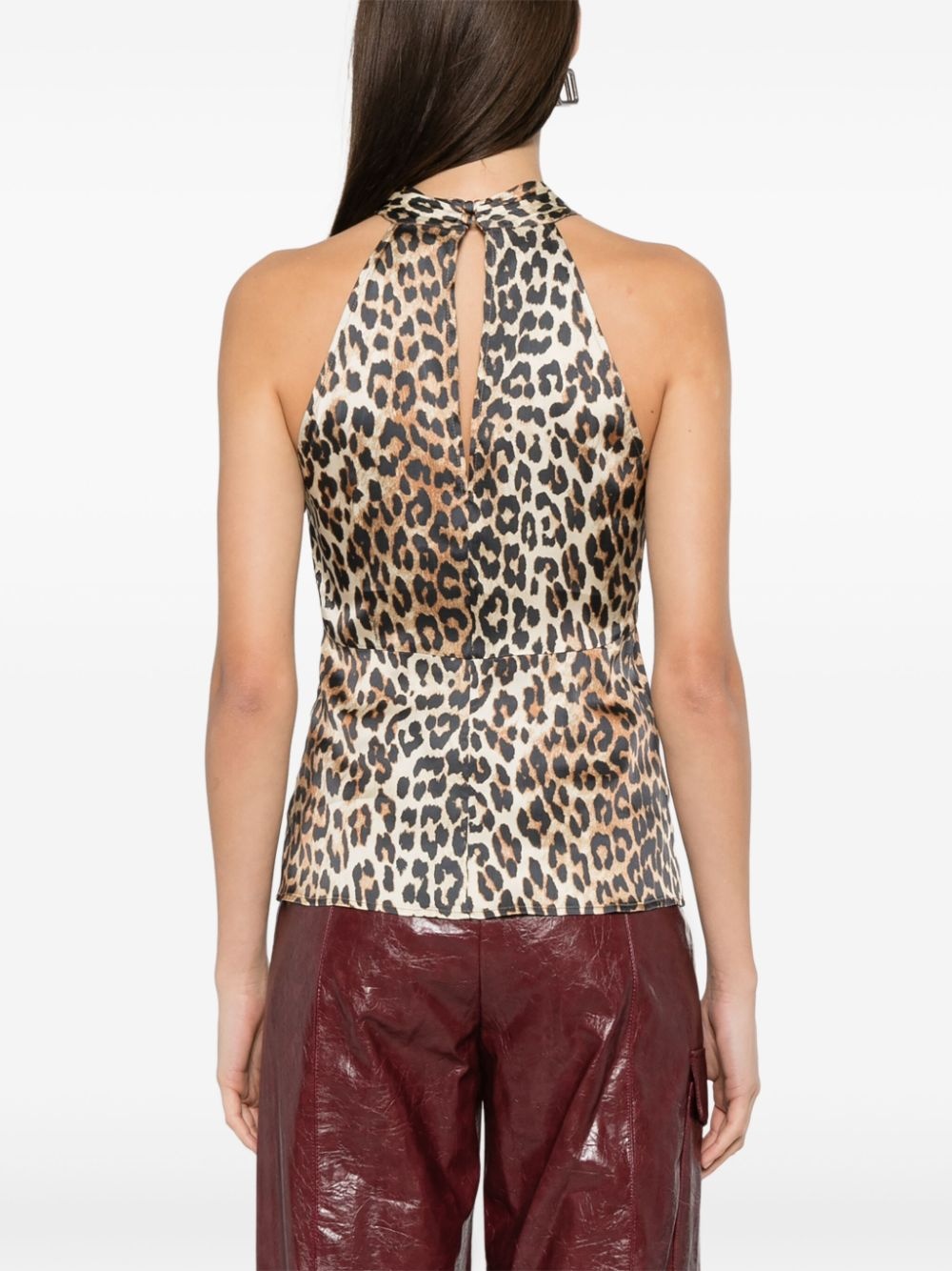 leopard-print satin top - 4