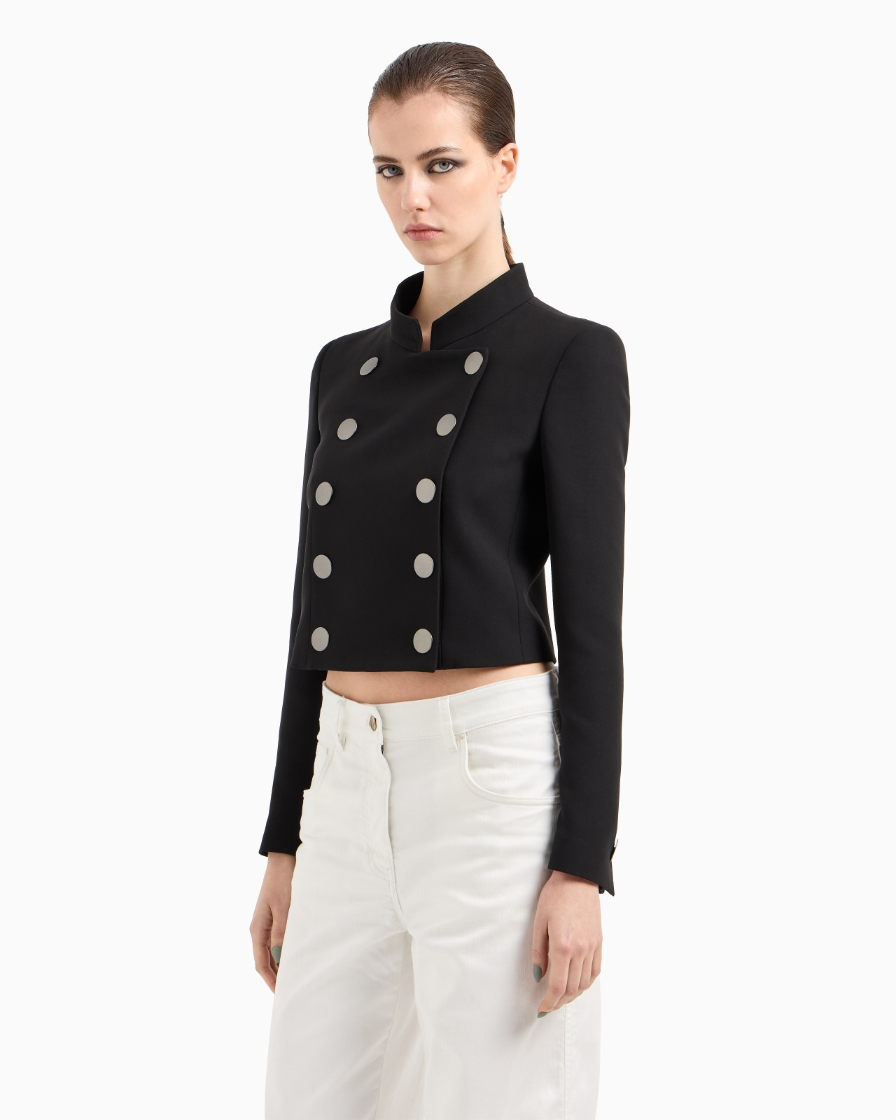 DOUBLE-BREASTED SHORT JACKET IN SILK CRÊPE CADY - 4