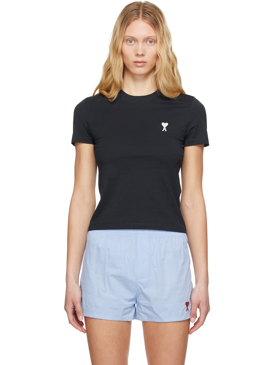 Navy Cotton Cropped T-shirt - 1