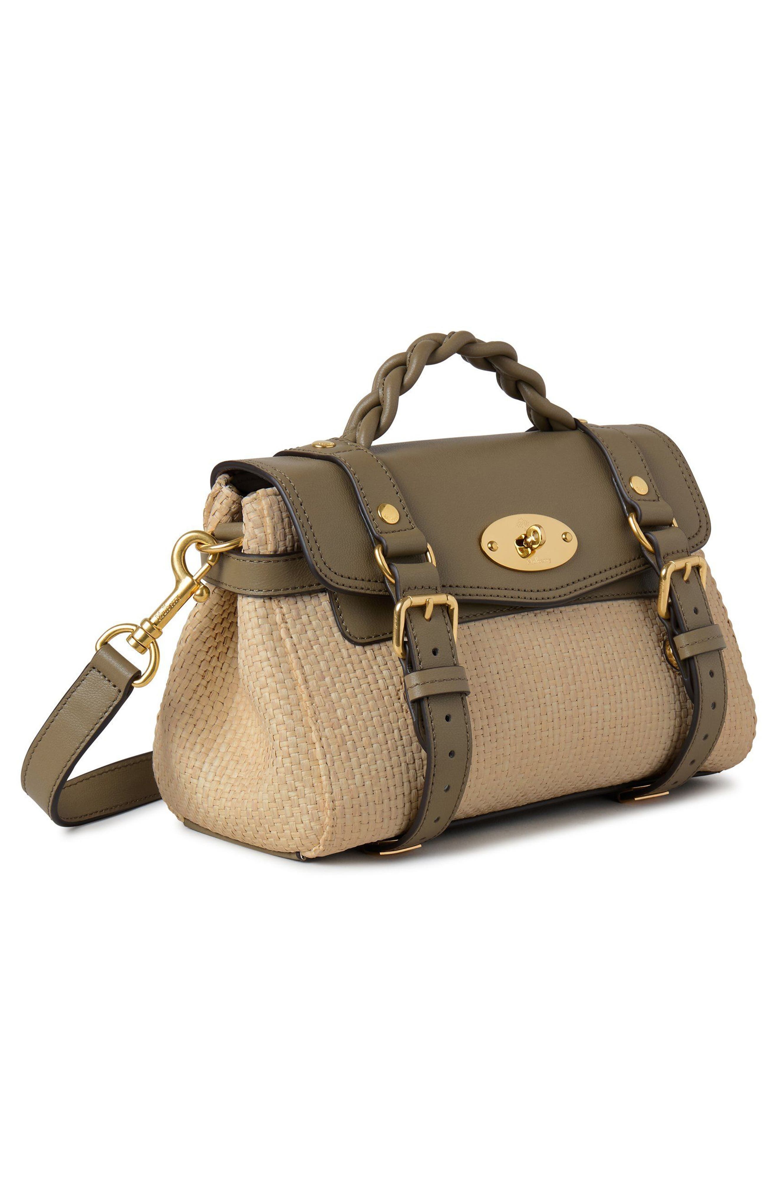 Mulberry Mini Alexa Raffia & Leather Satchel in Linen Green/Natural at Nordstrom - 5