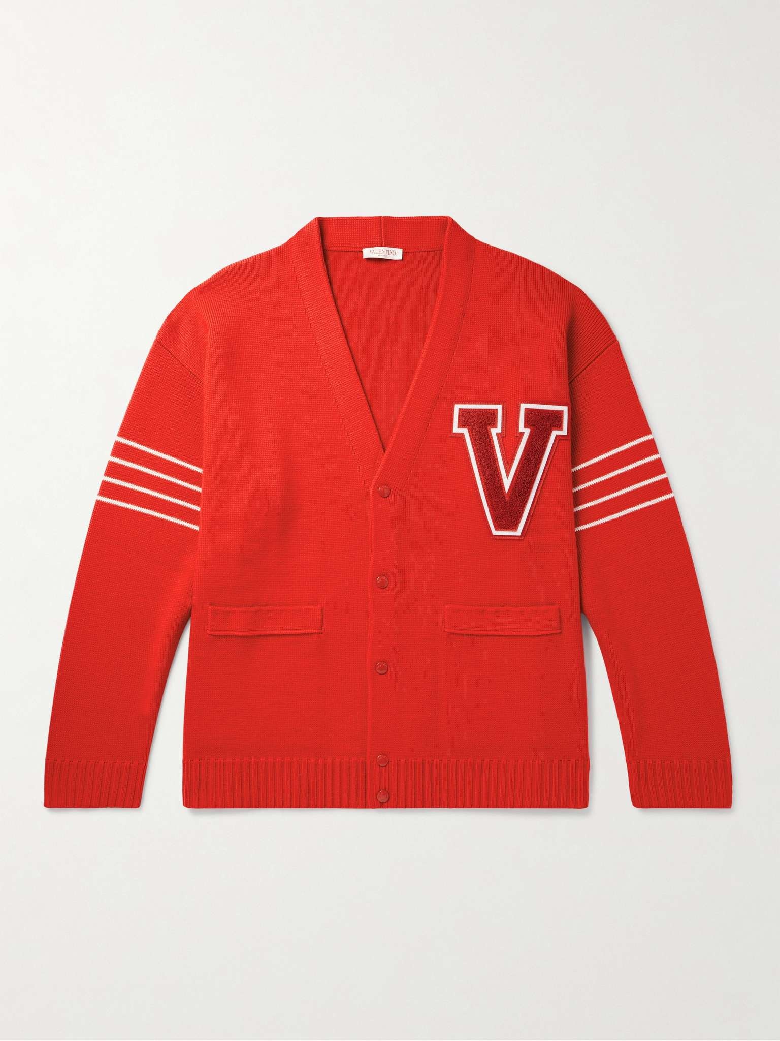 Logo-Appliquéd Striped Virgin Wool Cardigan - 1