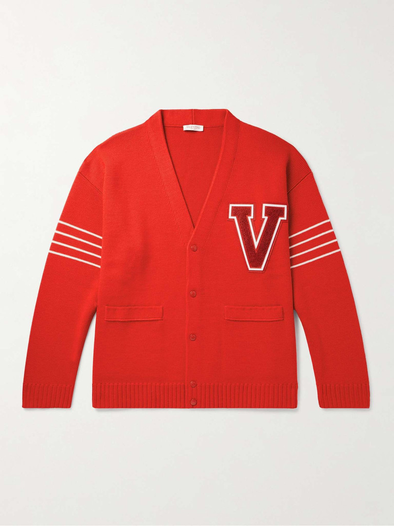 Logo-Appliquéd Striped Virgin Wool Cardigan 1