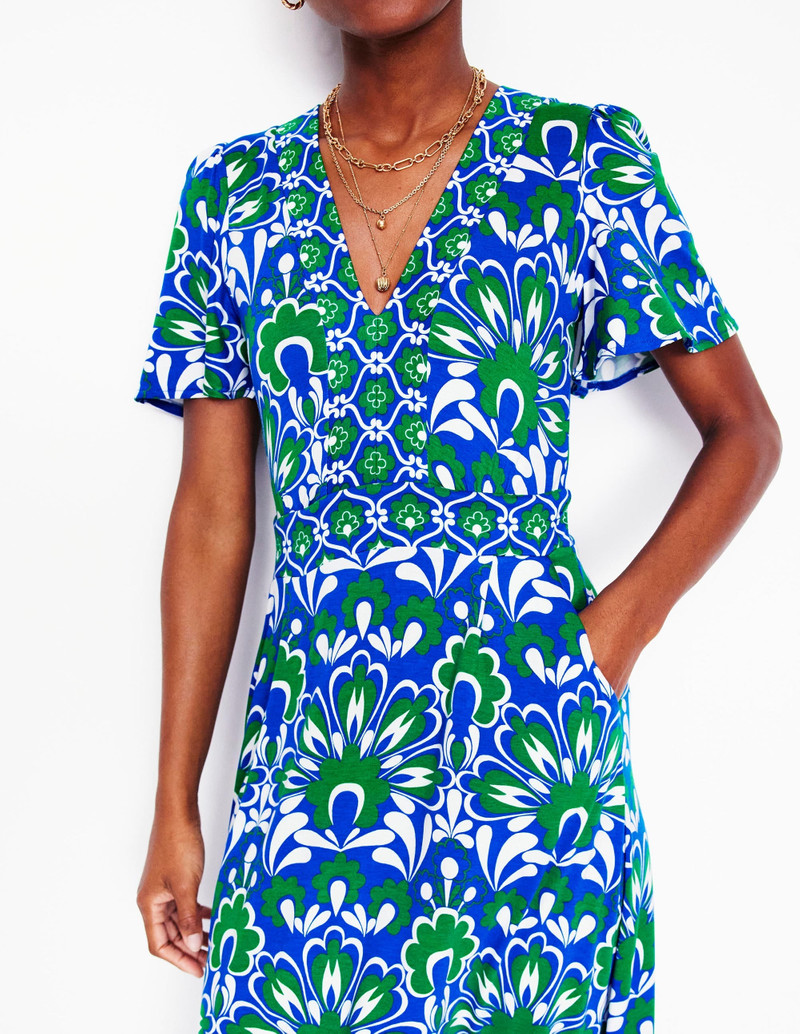 Ellie Flutter Maxi Tea Dress-Blue, Decorative Dandelion 3