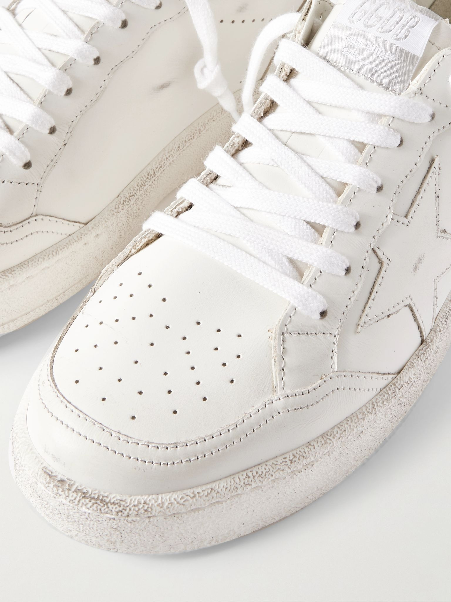 Ball Star Distressed Leather Sneakers White - 5