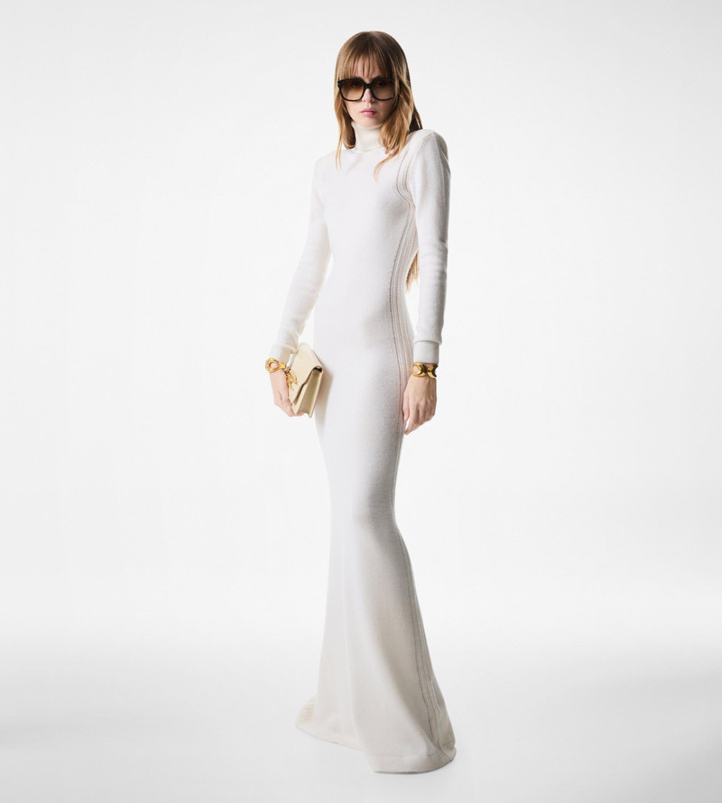 TOM FORD CASHMERE KNIT EVENING DRESS WITH SHOULDER PADS -  ACK502-YAX437#AW017 | REVERSIBLE