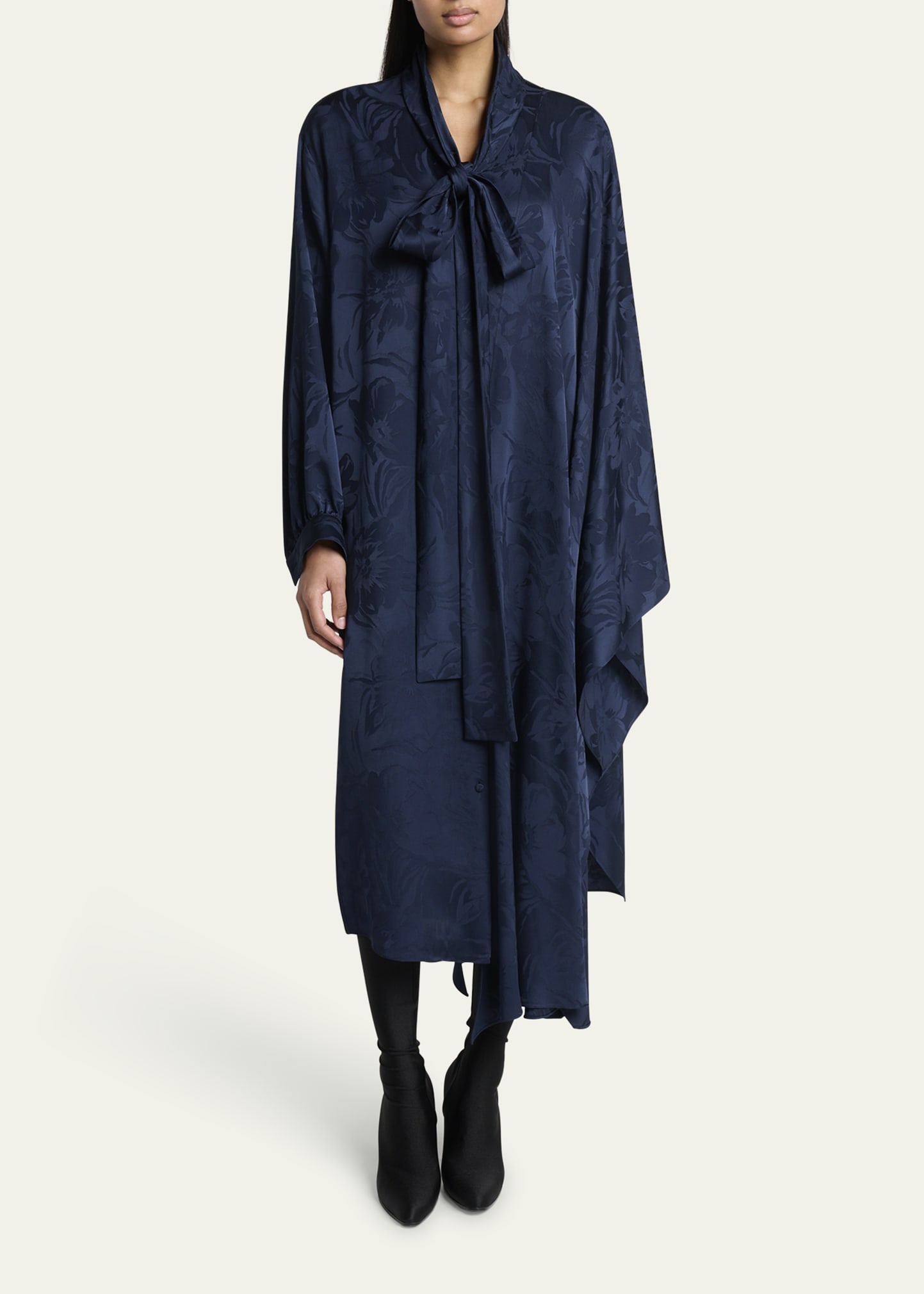 Floral Jacquard Long-Sleeve Maxi Scarf Dress - 2