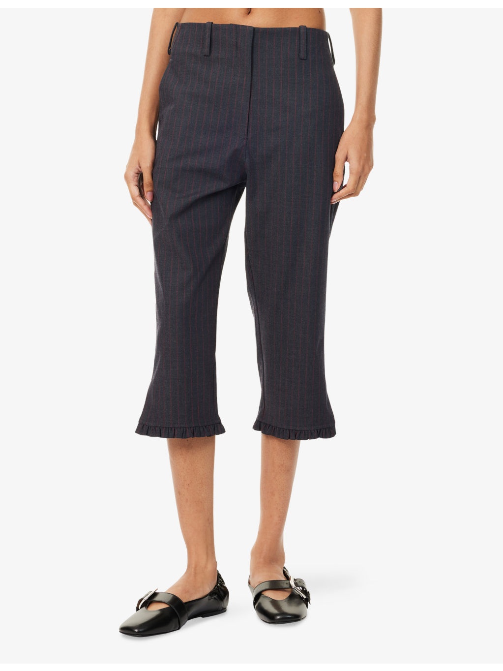 Striped Tailored Woven Capri Trousers - 3