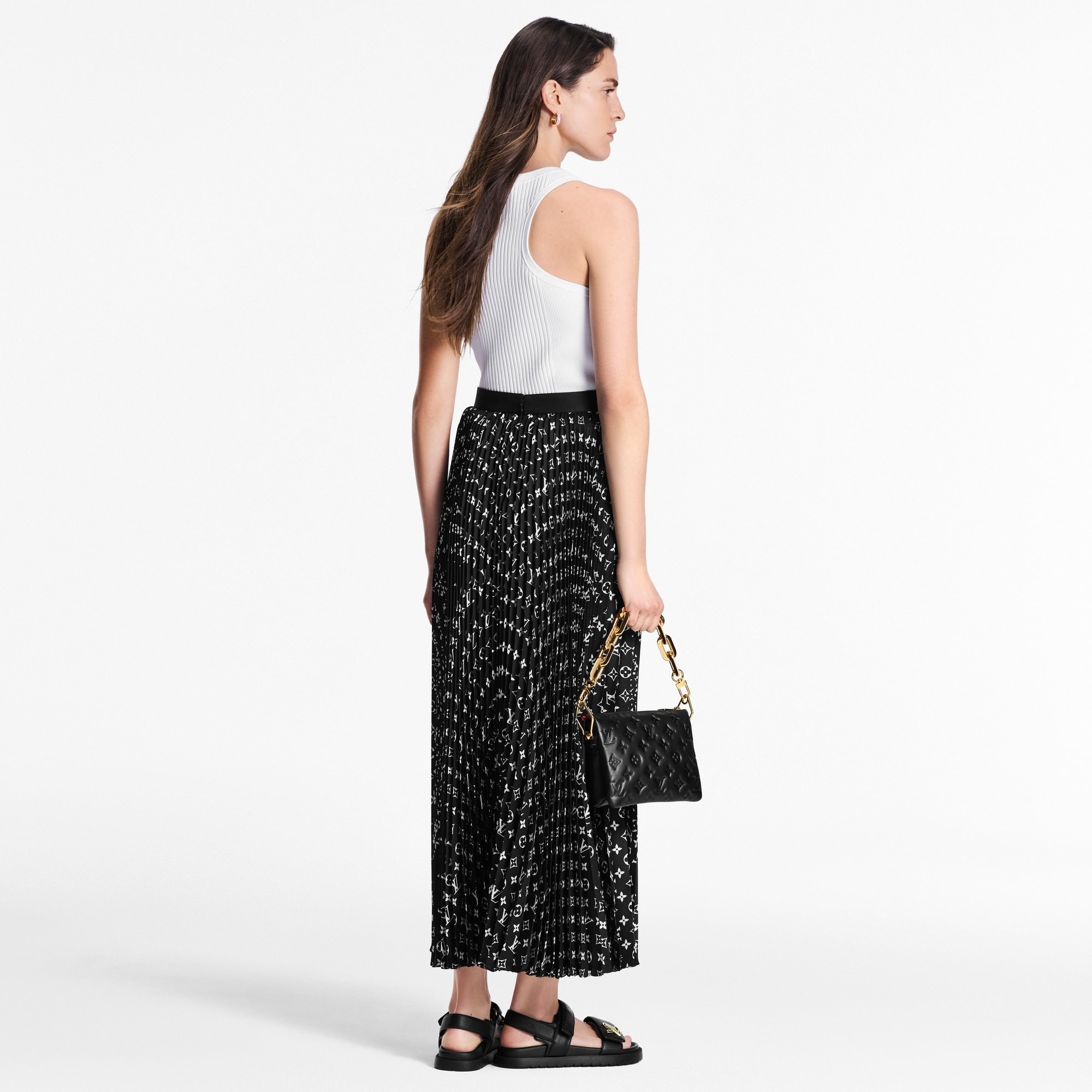 Stripe Accent Monogram Pleated Skirt - 3