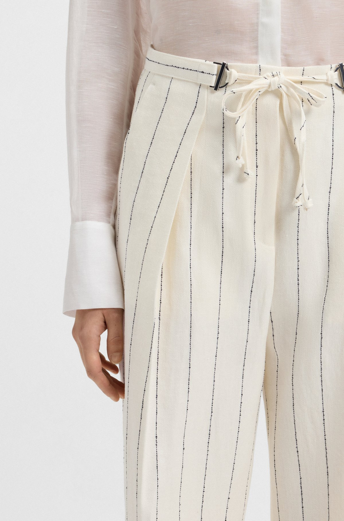 LOOSE-FIT SUIT TROUSERS IN STRIPED LINEN-BLEND BOUCLÉ - 5