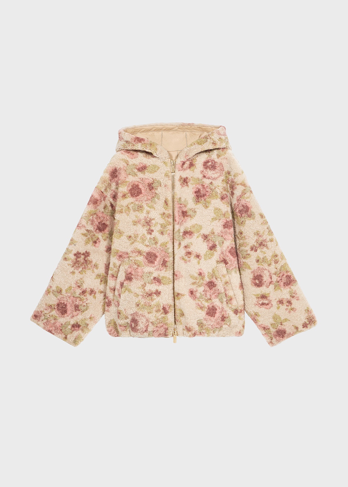 SHEARLING BOMBER JACKET WITH BOUQUET PRINT - 1