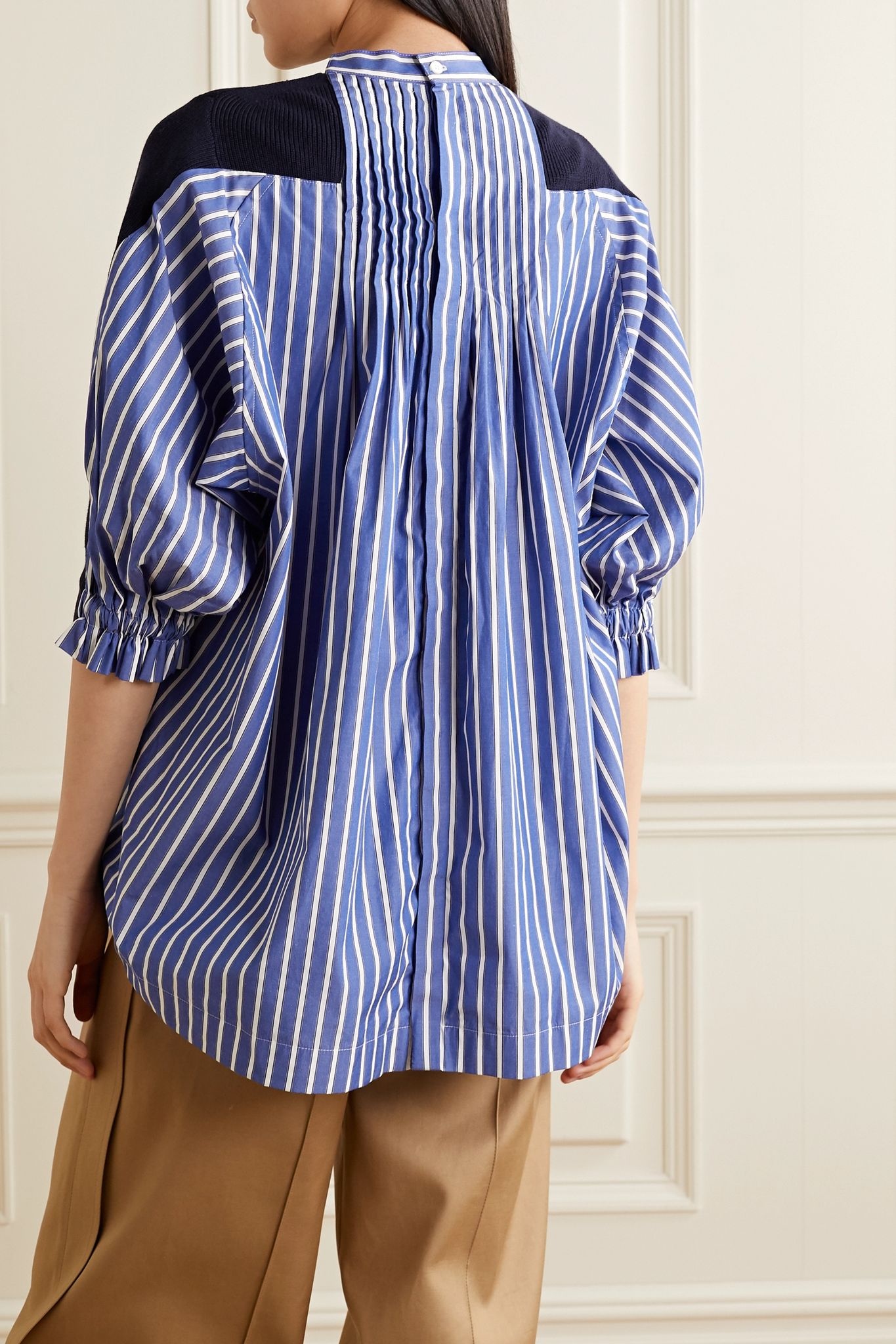 Oversized paneled striped cotton-poplin and ribbed-knit top - 4