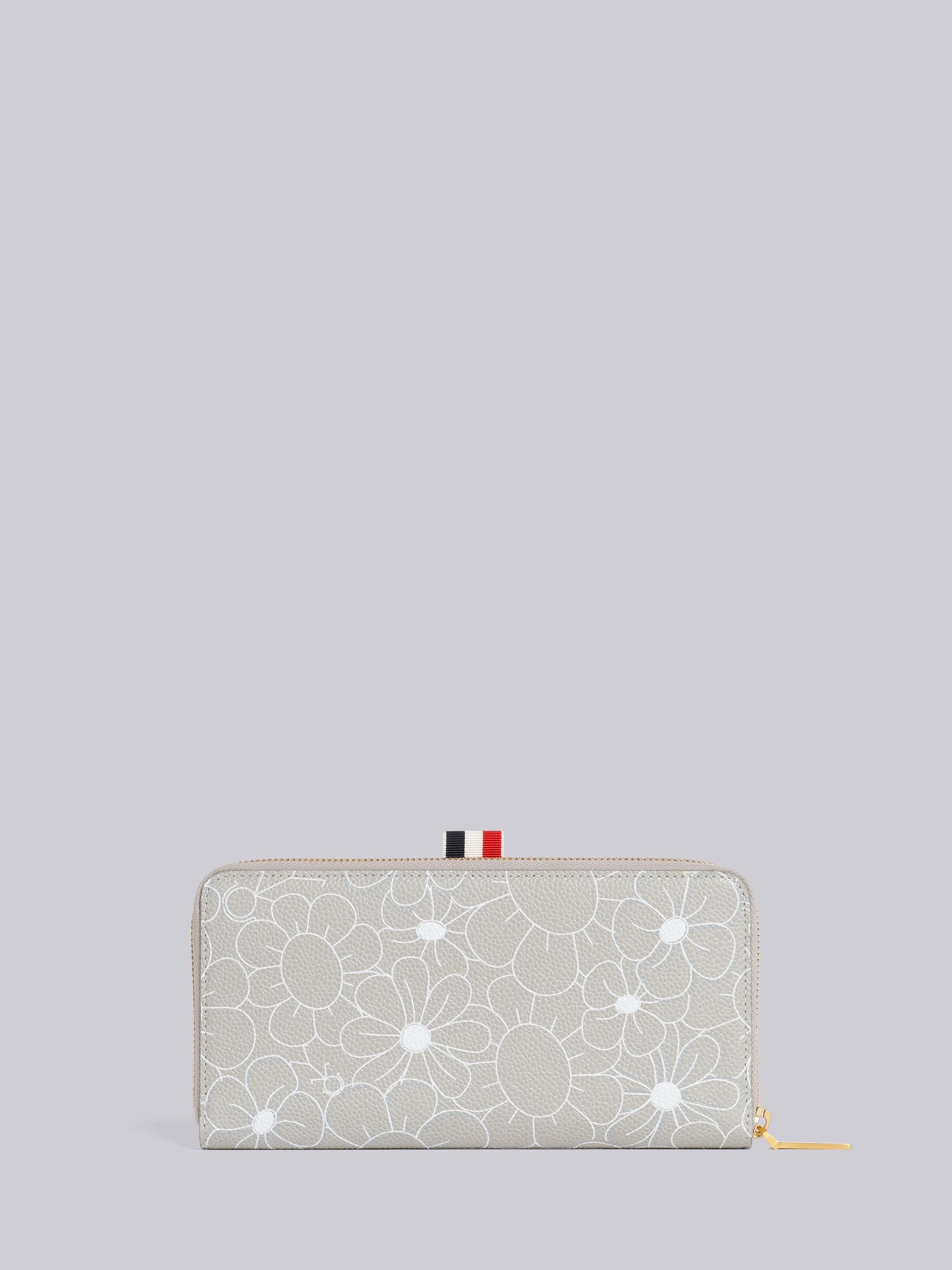 Light Grey 3d Floral Print Pebble Grain Leather Long Zip Wallet - 4