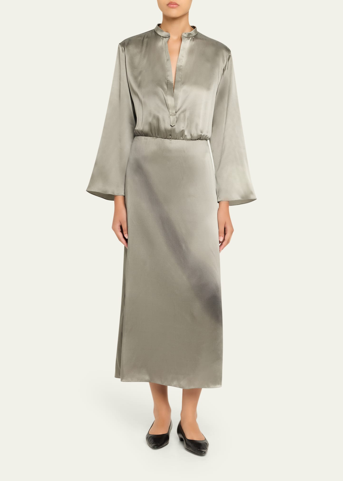Ombre Print Silk Long-Sleeve Midi Dress - 2