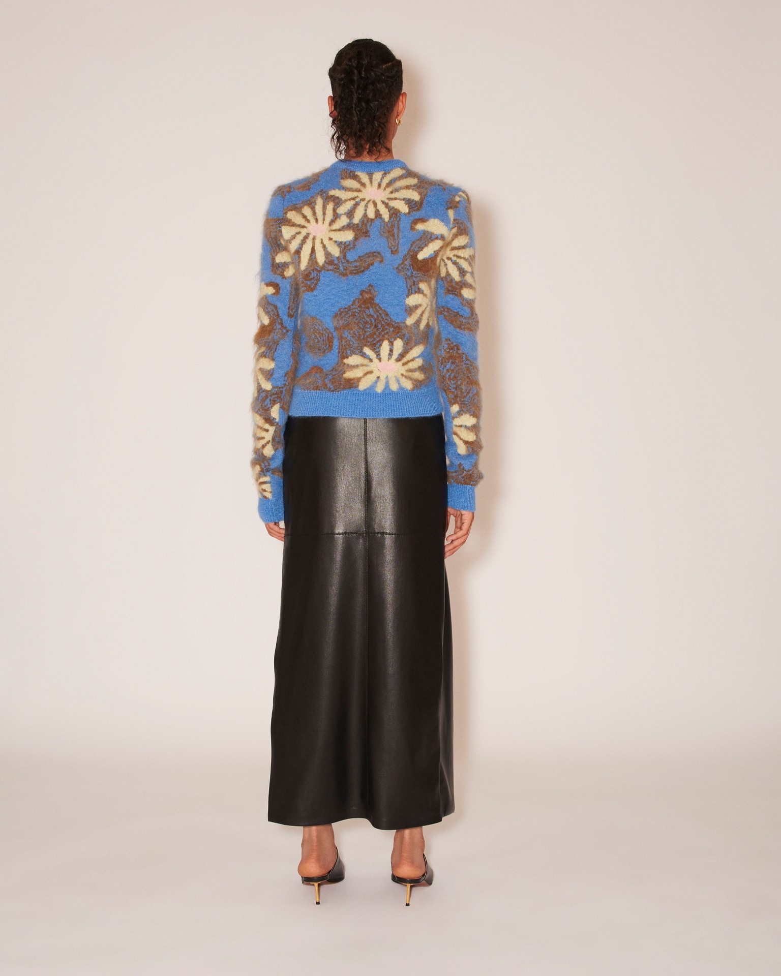 ELOISE - Brushed alpaca floral crew neck sweater - Blue - 5