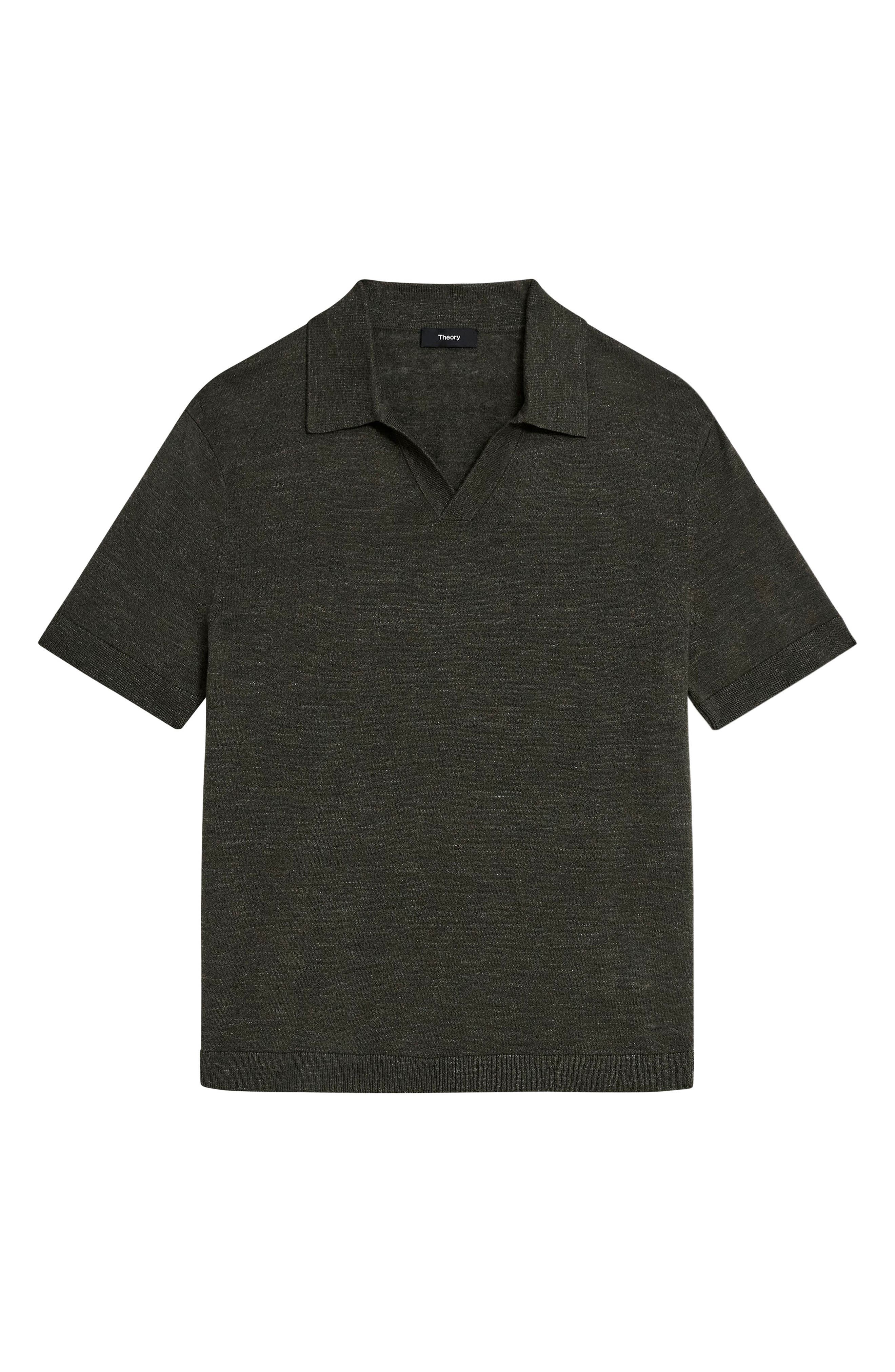 Theory Brenan Linen Blend Polo in Dark Olive - 3