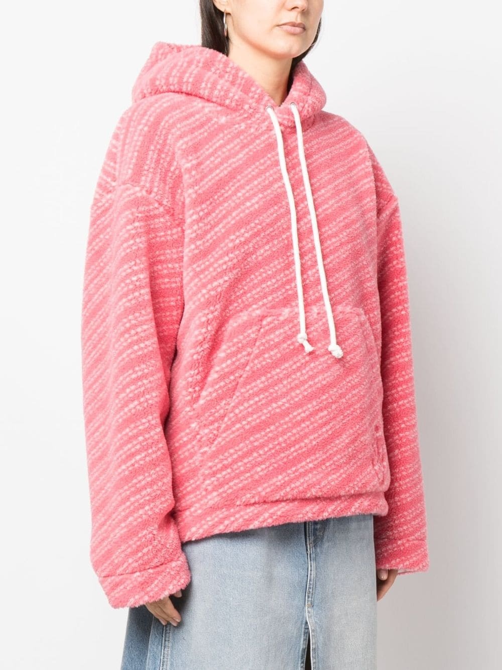 logo-embroidered fleece-textured hoodie - 3