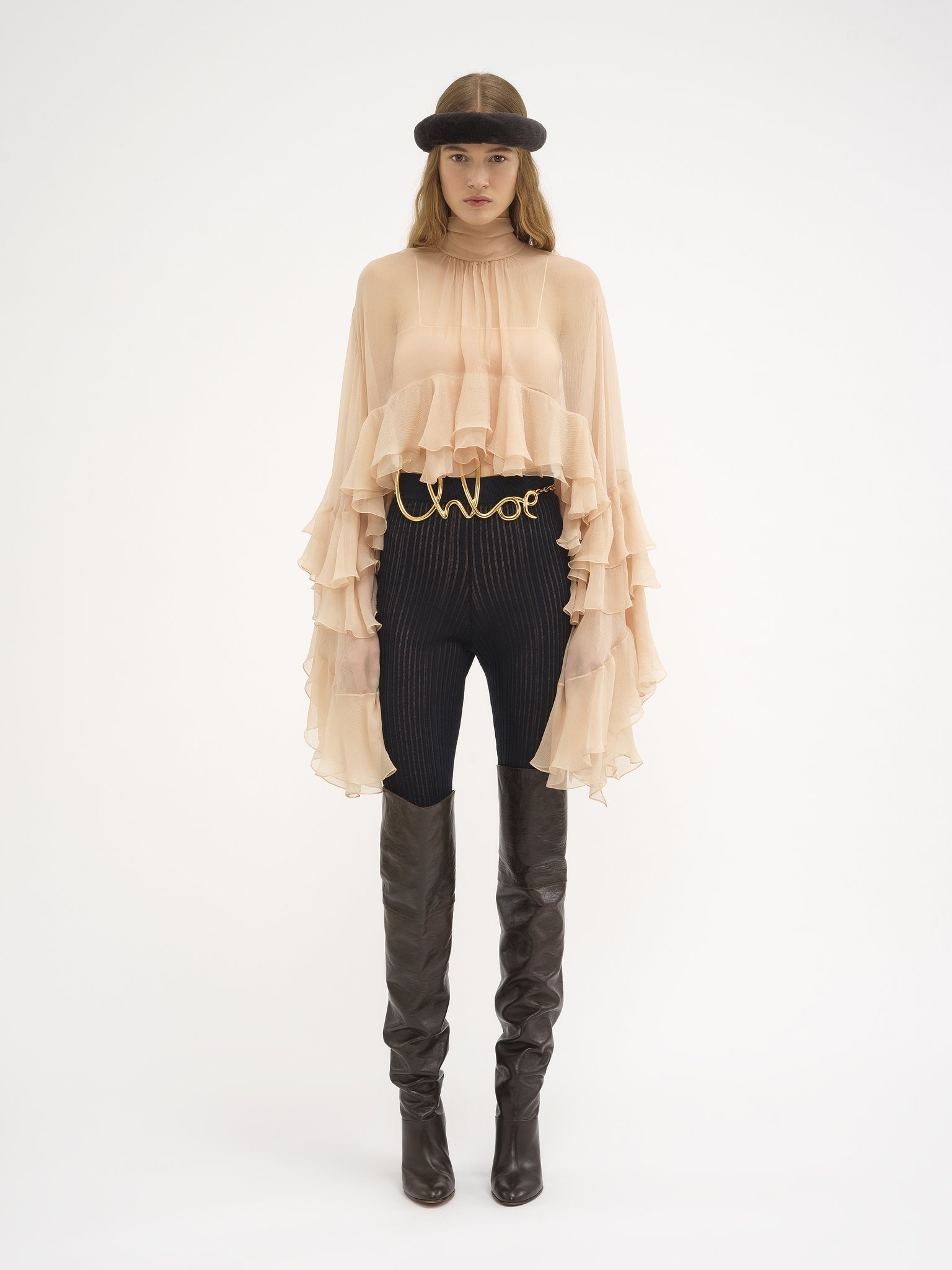 HIGH-LOW RUFFLE TOP IN SILK MOUSSELINE - 3