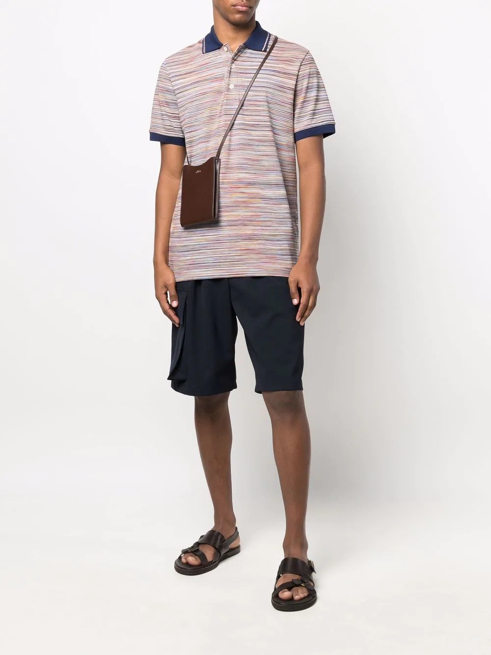 striped short sleeve polo top - 2